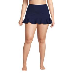 Land's End plus size swim skirt tummy technology ruffled Deep Sea Navy 16W